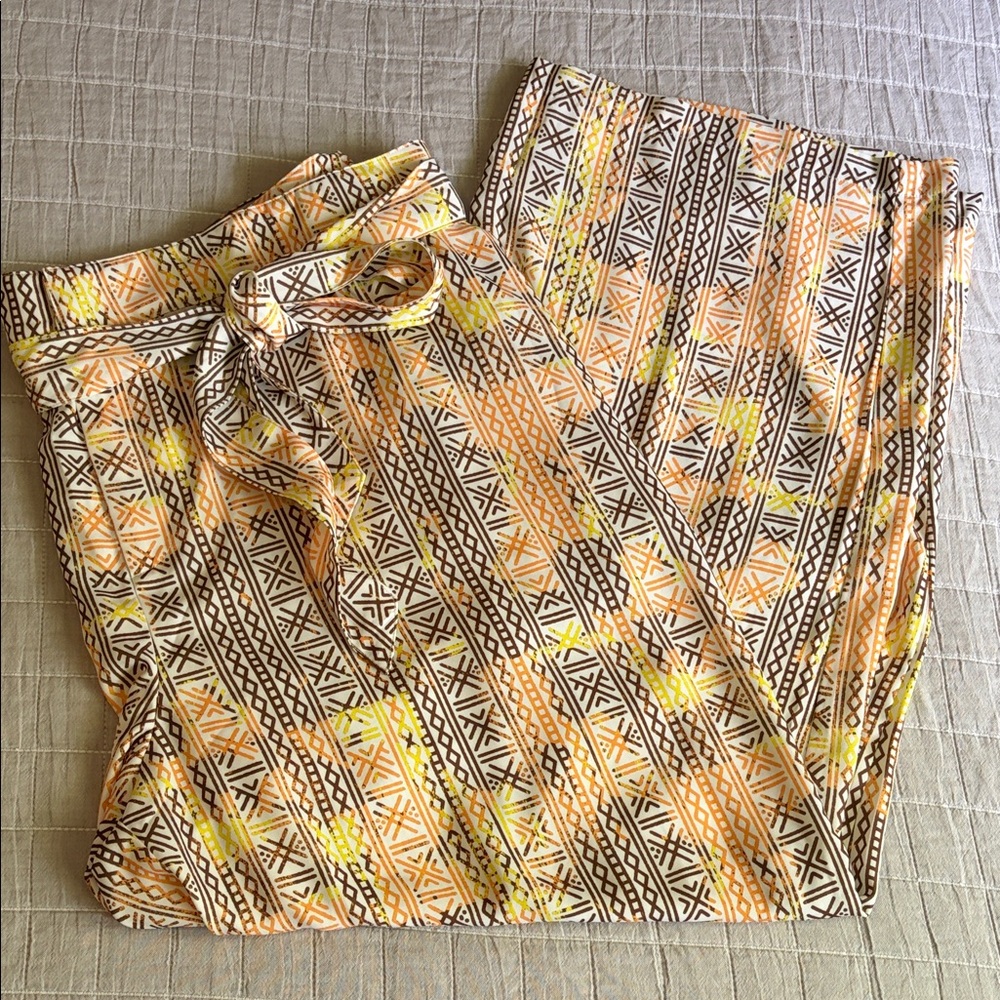 Ashro Yellow, Brown & Cream Aztec-Print Drawstring Pants; flattering and comfy!